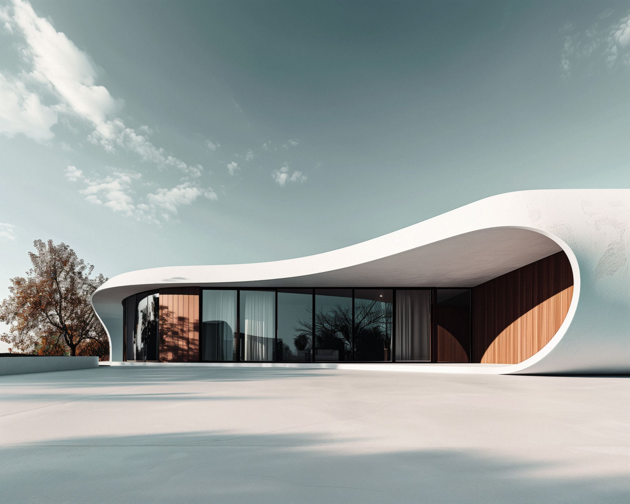 Vortex Sigil — modern curved house at dusk